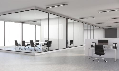 Sideview,Of,Concrete,Office,Interior,With,Blank,Whiteboard.,3d,Rendering