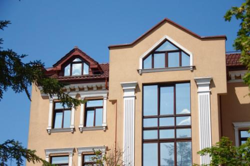 Beautiful facade of a new yellow house