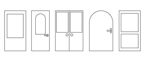Classic windows set. House exterior. Editable stroke. Vector illustration. stock image.